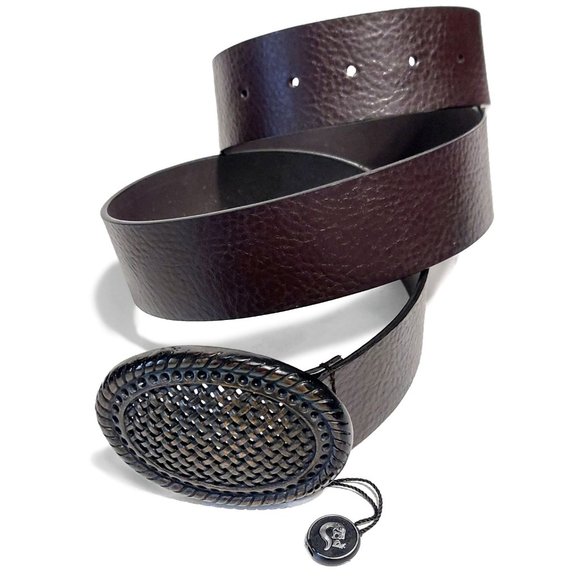 Dark Brown CowHide Textured Grained Leather Belt Size 34-36